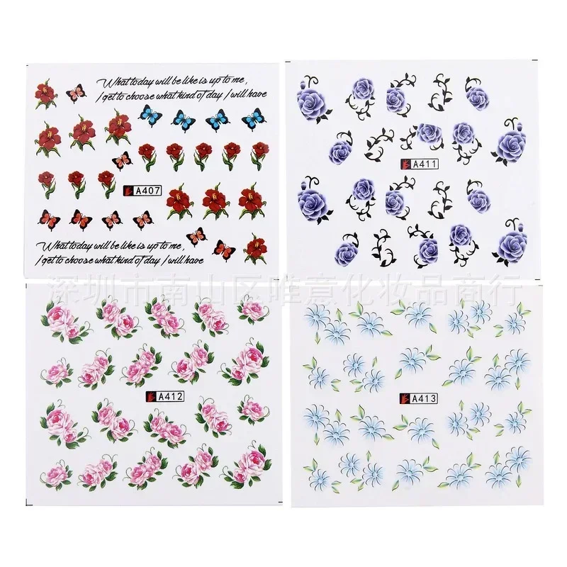 フラワーリーフ、幾何学模様、ミックスカラー、ネイルシール、水転写シール、スライド