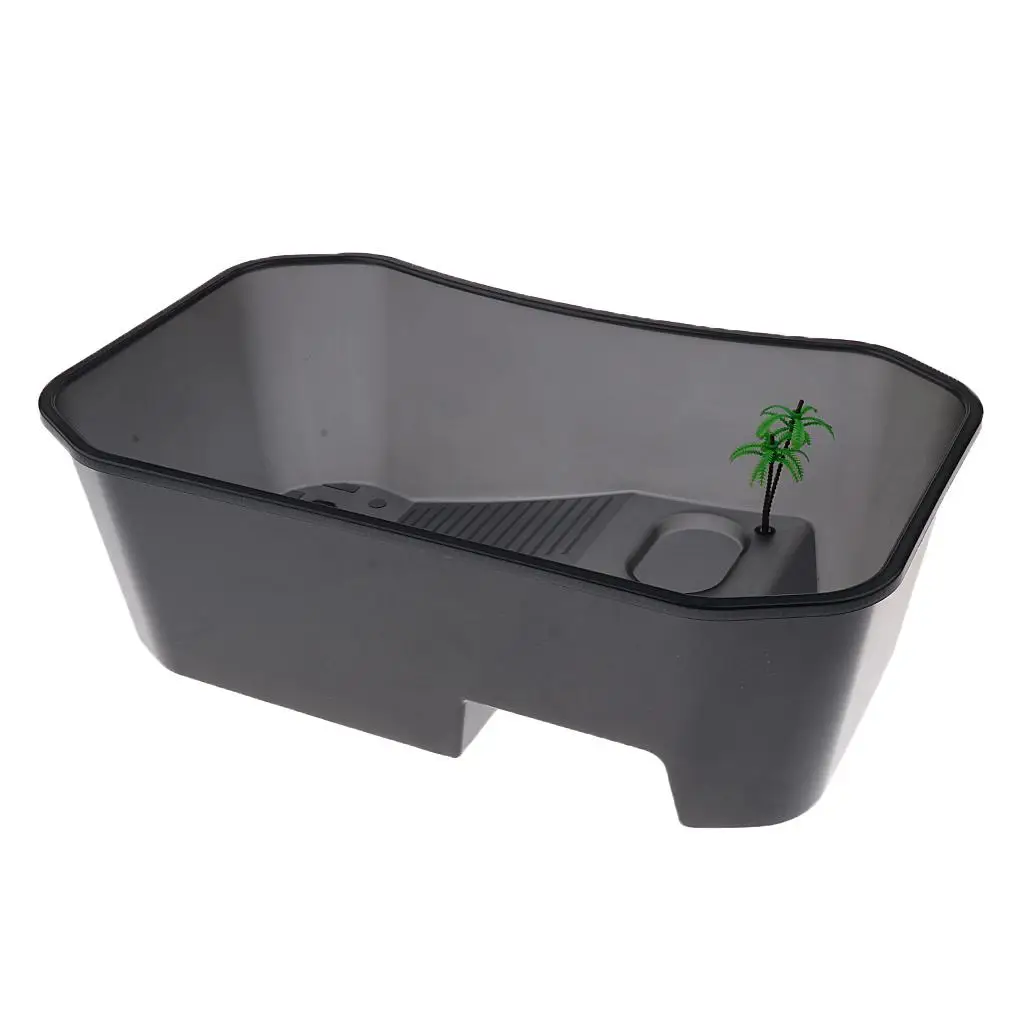 Translucent Plastic Reptile, , Turtle, Turtle, Tank, Nurseries, Terrariums, Box with Coconut Tree Ornament