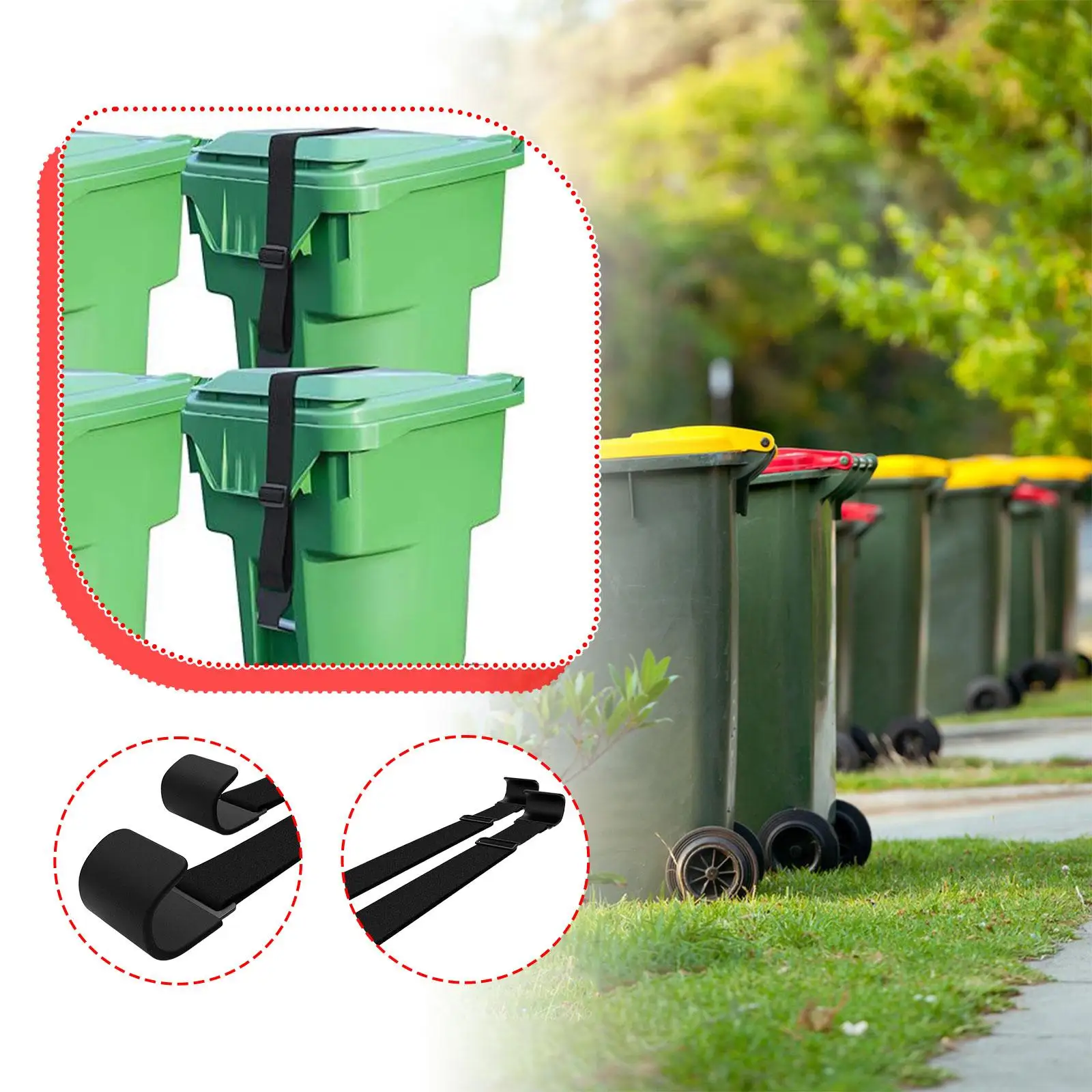 2x Trash Can Lock Straps Practical Adjustable for Outdoor Squirrels Raccoons