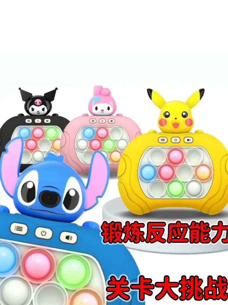 New Sanrio Stitch Quick Push Bubbles Game Machine Kids Fun Whac-A-Mole Squeezing Anti Stress Sensory Bubble Fidget Toy Gifts