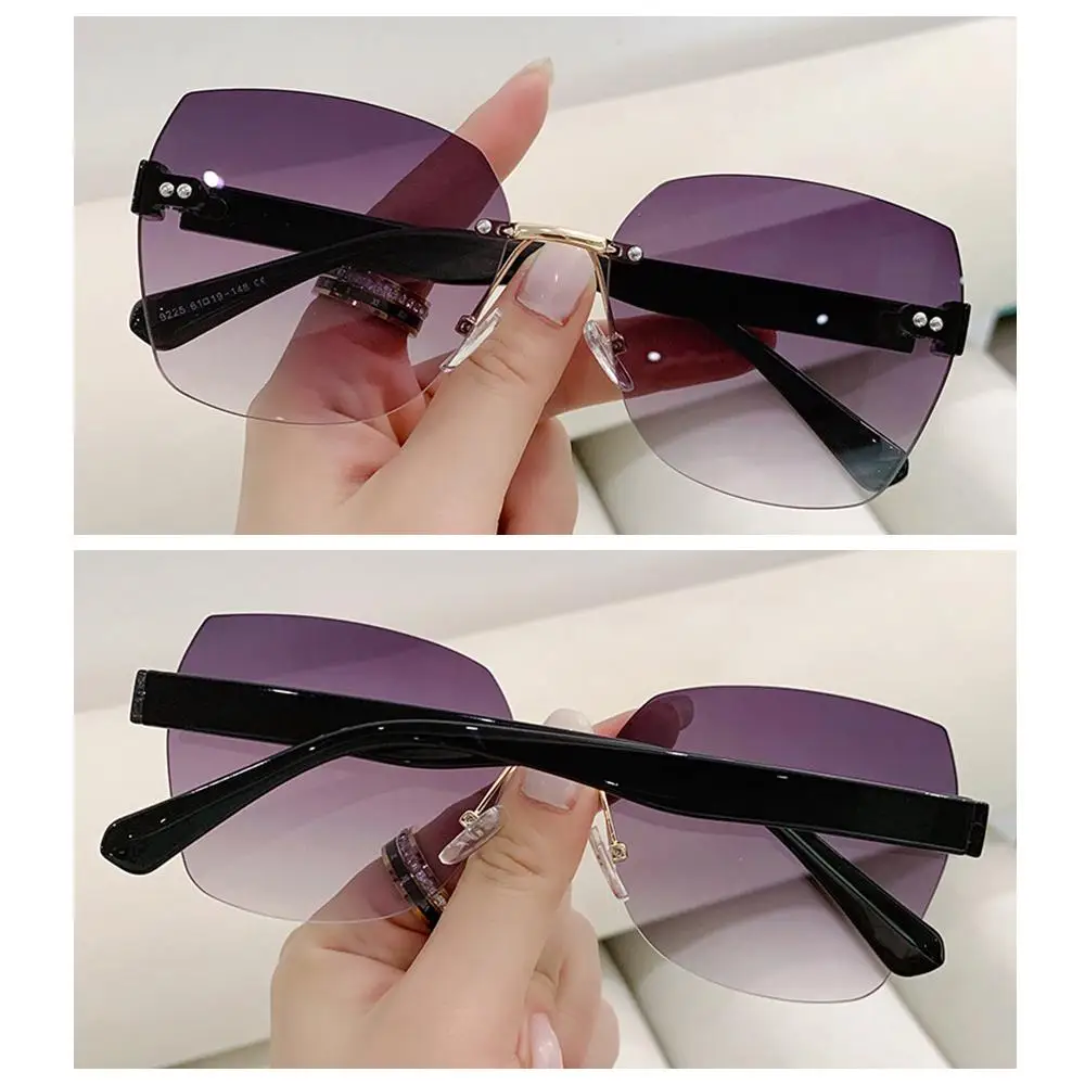 Gafas de sol sin montura de gran tamaño para hombre y mujer, lentes de sol de moda, protección UV para viajes, fotografía de calle