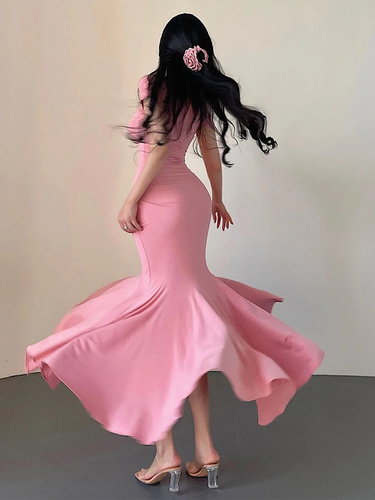 

Sexy Solid Long Dresses For Women Long Sleeve U-neck Bodycon Mermaid Autumn Spring Korean Fashion Party Dress Prom Robe Vestidos