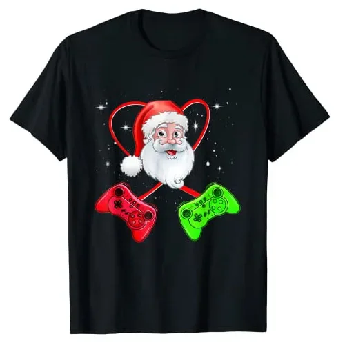 Video Game Controller Christmas Santa Claus Gamer Boys Mens T-Shirt Gifts Cute Gaming Lover Xmas Costume Funny Graphic Tee Tops