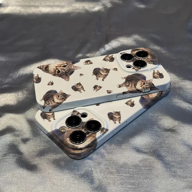 เกาหลีINSน่ารักแมวเต็มหน้าจอเลนส์ป้องกันกรณีโทรศัพท์น่ารักสําหรับiPhone 16 15 14 11 12 13 Pro Max Plusปกหลัง