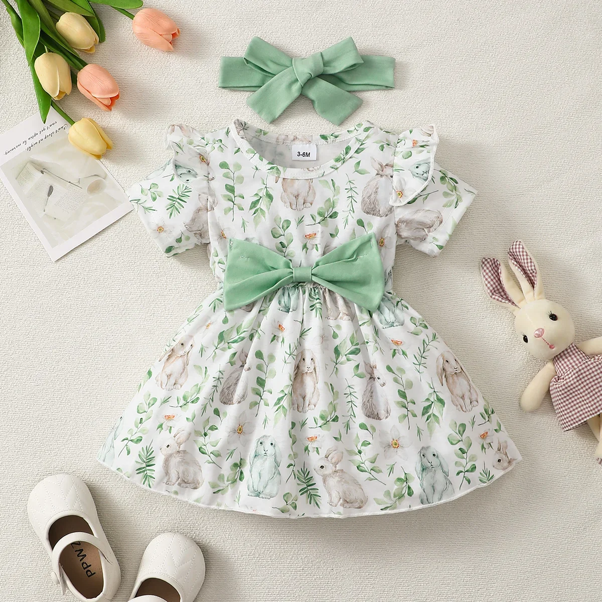 

Summer Baby Girl Dresses Cute Short Sleeves Dress Pastoral Style Dress with Bow for Toddler Girl 3-24 Months Casual Costumes