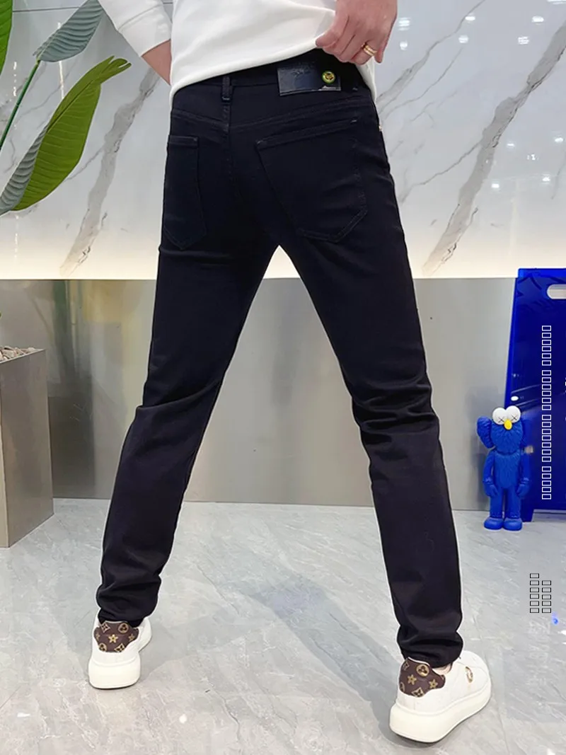 

Black Slim Fit Stretchy Summer Jeans Men's Color Versatile Elastic Thin Style Small Foot Pants Breathable Casual Jeans