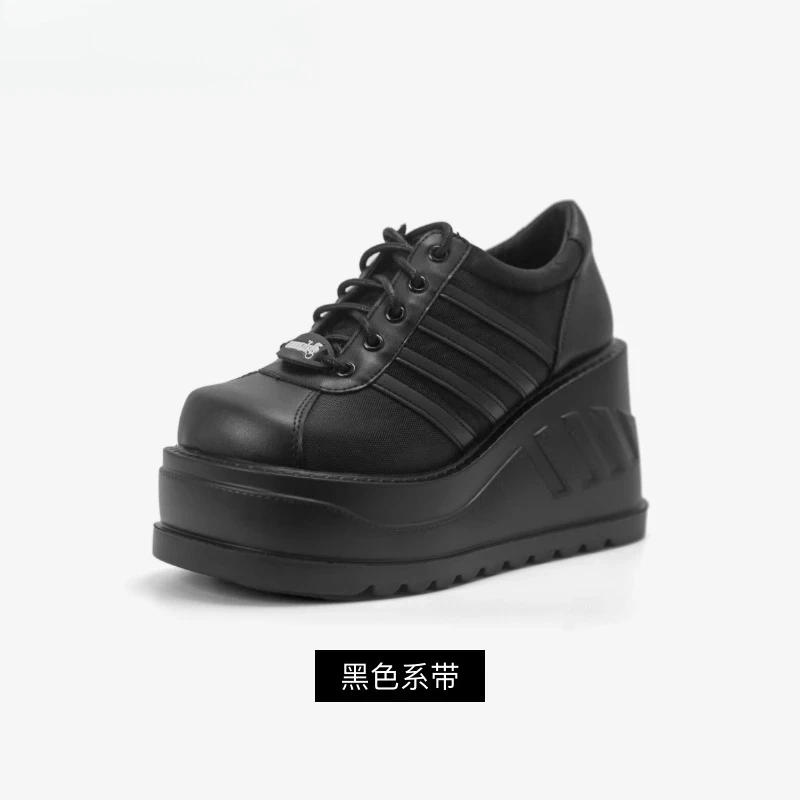 

Japanese Style Sweet Girls Versatile Thick-Soled Shoes Metal Buckle Velcro Leather Shoes Black Bow Height-Increasing Shoes