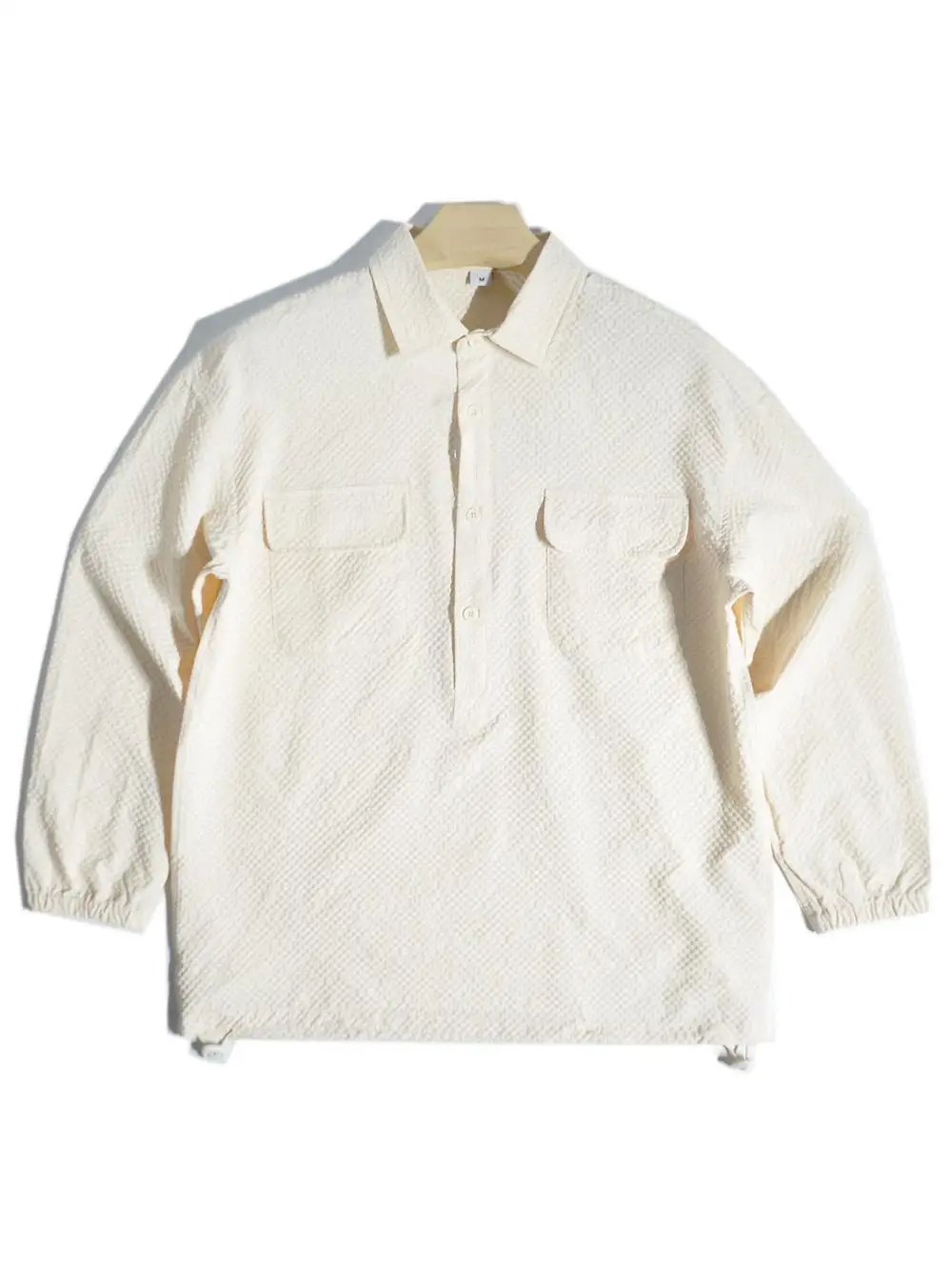 

Outdoor Workwear Bubble Cloth Loose Fit Half Open Collar over Shirt Japanese Style Casual Plaid Work Jacket for Youth