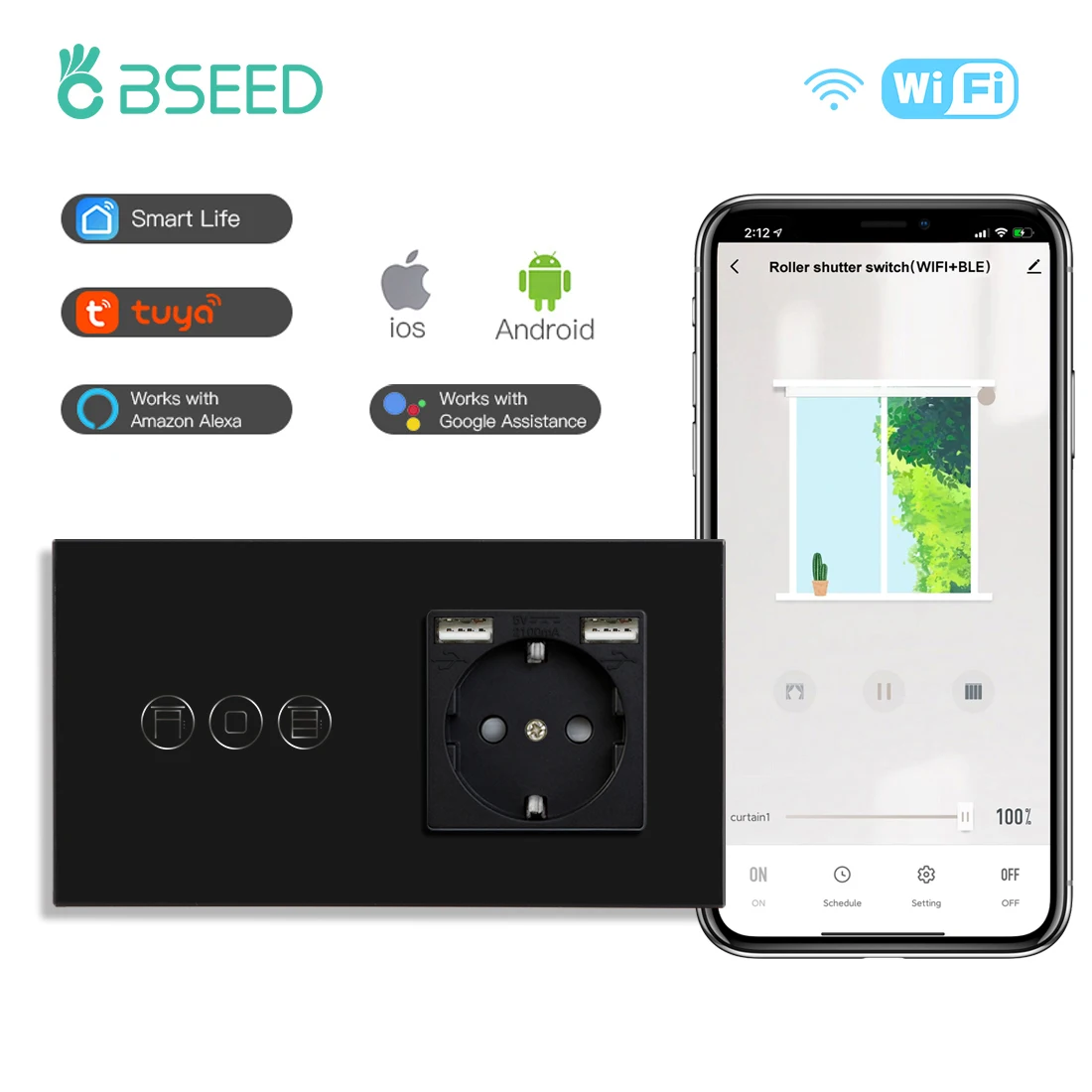 BSEED Wifi Shutter Schalter APP Steuerung Smart Roller Blind Serie Glas Panel Unterstützung Tuya Google Smart Life Shutter Schalter 9