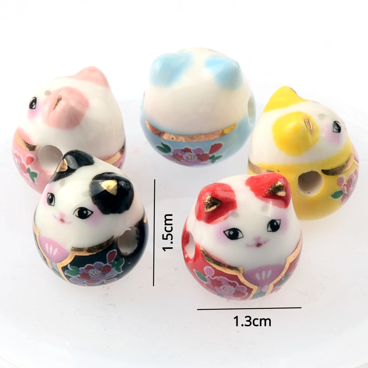 1.3x1.5cm 5pcs Mix Flowers Skirt Lucky Cat Shape Ceramic Beads for Jewelry Making DIY Beads Loose Spacer Charm Bracelet Jewelry