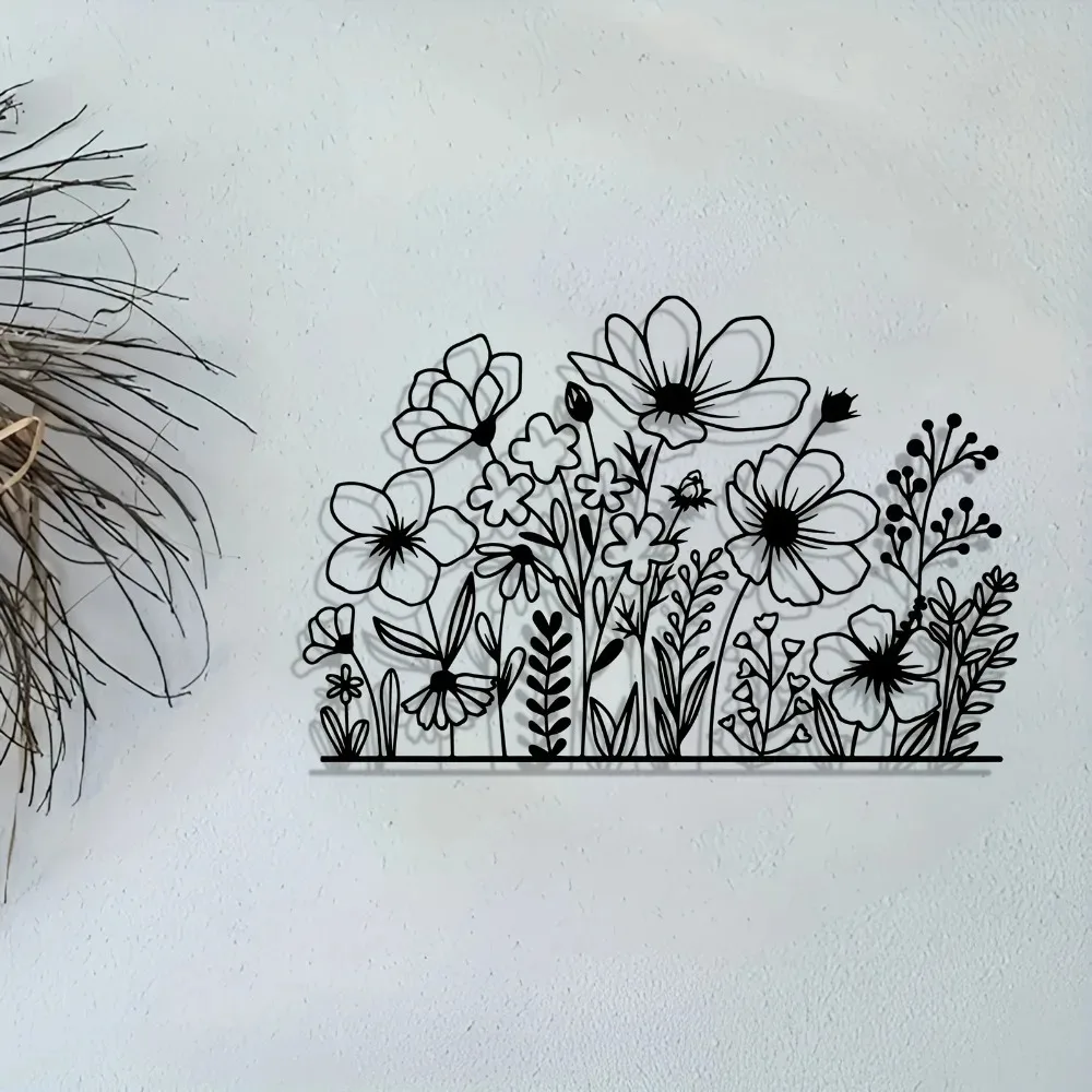 Vintage Iron Floral Wall Art, Rustic Metal Decor for Living Room Patio, Indoor Outdoor Christmas Gift