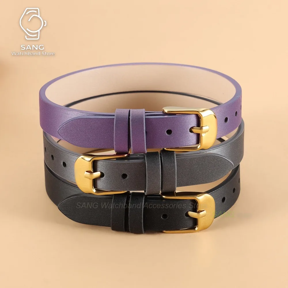 8mm 10mm Small Size Gold Buckle Wristbands Universal Ultra-thin Leather Watch Band Fashion Straps Accessories Women Men Bracelet