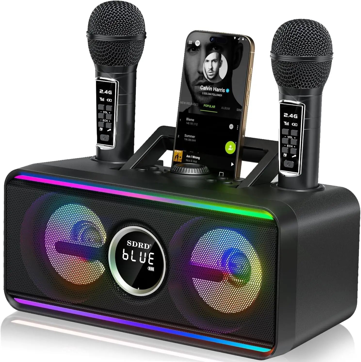 

Bluetooth Karaoke Machine with Storage & Charging, 12H Playtime, Wireless Microphones for Indoor Outdoor Use