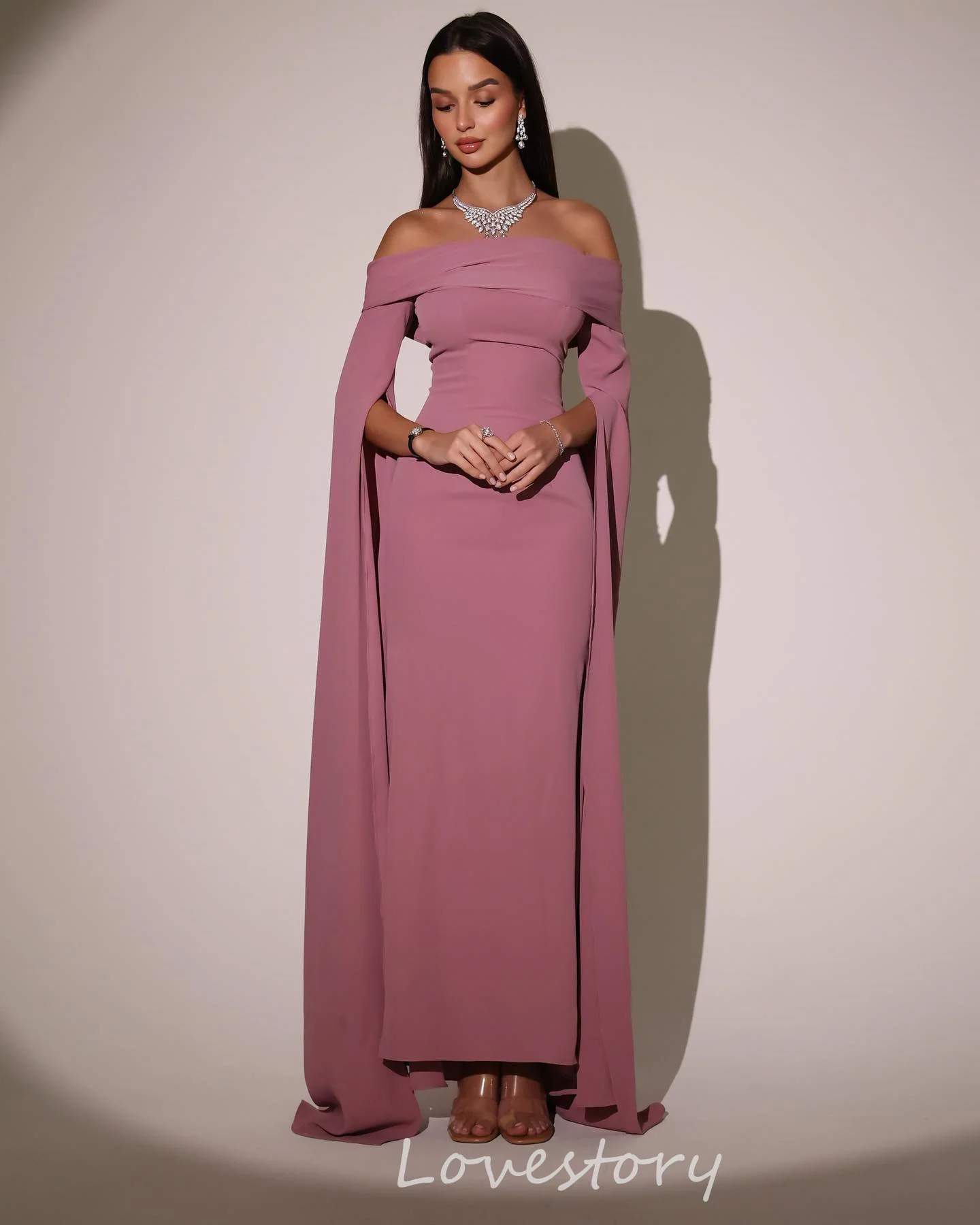 

Lovestory Vestidos De Gala Party Celebrity Women Wear Prom Dresses Long Sleeves Simple Formal Occasion Evening Party Dress