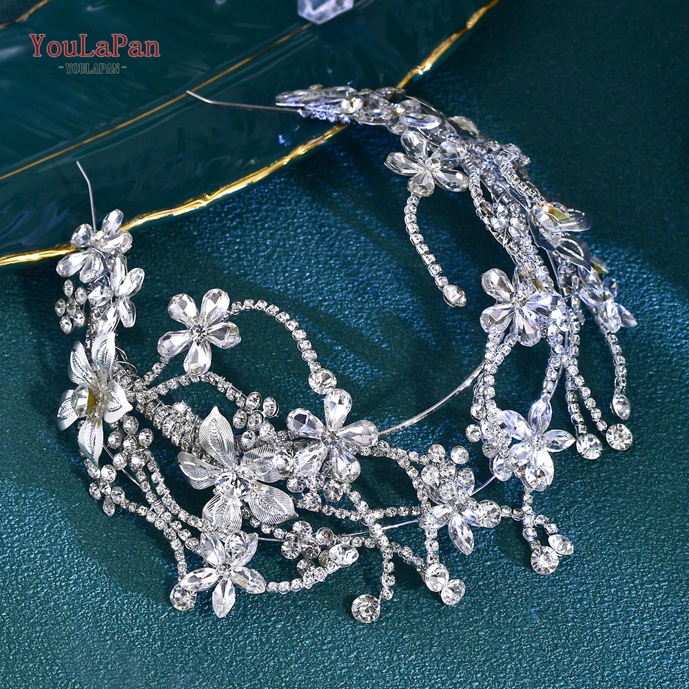 Youlapan Luxe Bruid Bloem Kroon Hoofdband Glanzend Volledig Strass Bruiloft Haaraccessoires Mode Sieraden Vrouwen Tiara Hp764 ﻿