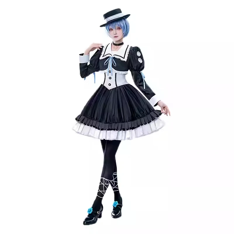 아스카 뉴 아야나미 레이 코스프레 의상 할로윈 크리스마스 역할 놀이 파티 만화 전시회 섹시한 흑백 드레스 S-XL