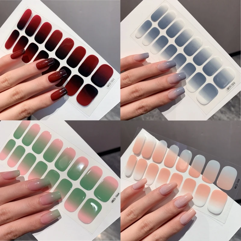 

Nude Semi-cured Gel Nail Stickers Solid Gradient Color Nail Semi-baked Tips Full Paste Decals Waterproof 16 tips Sticke Uv Led