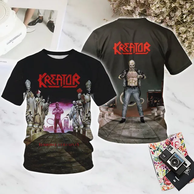 Camisetas 3D Rock Kreator Populares para Homens e Mulheres, Camiseta de Manga Curta com Gola Redonda, Estilo Harajuku Y2K Hip Hop, Roupas Unissex
