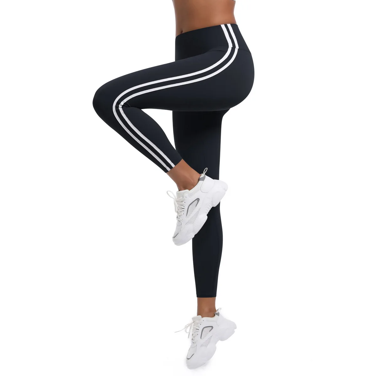 Women High Waist Yoga Leggings Side Stripe Color Contrast Scrunch Gym Leggings Workout Sports Tights Pants