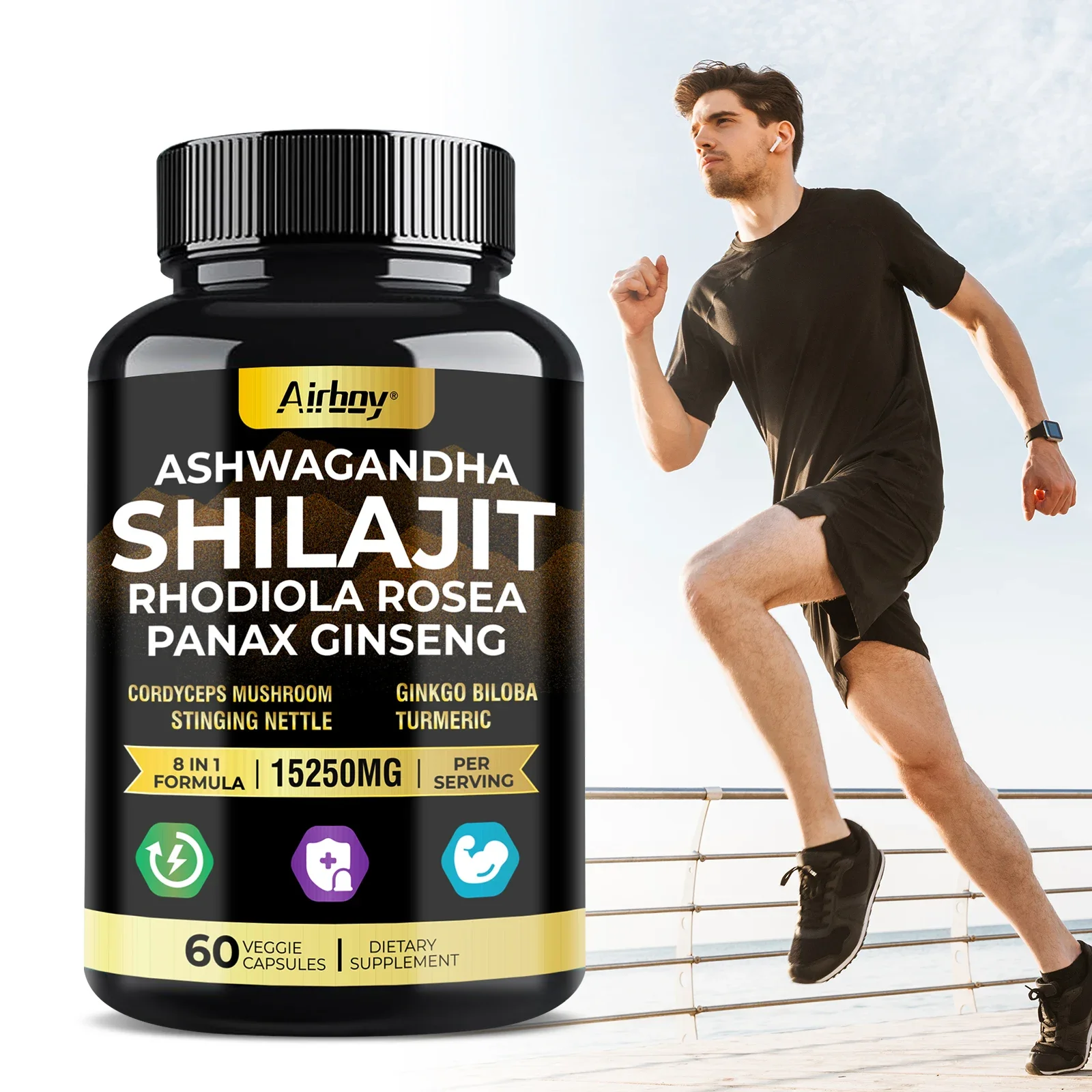 Ashwagandha, Shilajit, Rhodiola, Ginseng Capsules - Improves Energy and Endurance, Increase Muscle Mass, Help Healthy Deep Sleep