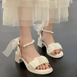 Black Platform Sandals Female Shoe 2024 Summer Lace Denim Women's High Heels Med Espadrilles Girls Laces Fashion Gladiator Beige