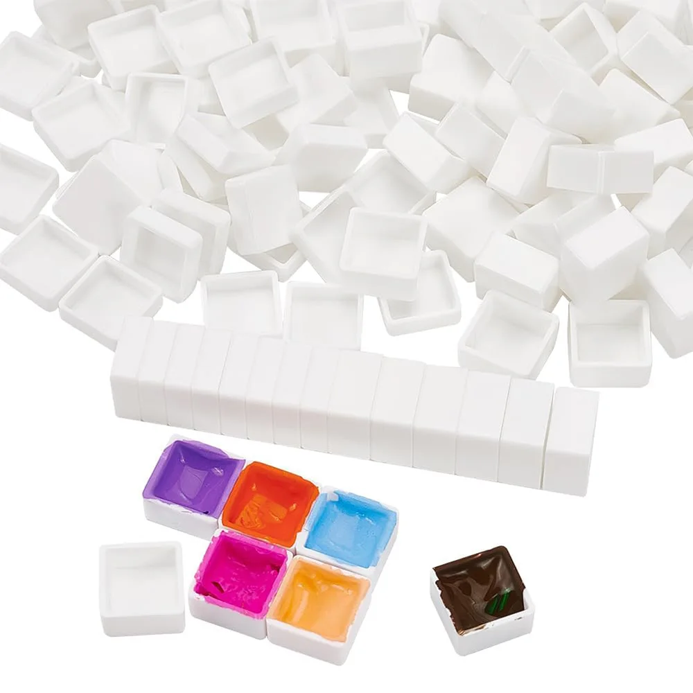50/100/200Pcs Empty Small Watercolour Pans 0.5 ml,Half Pans Palette Clear Plastic Watercolour Pans for Paint Box Art Palette