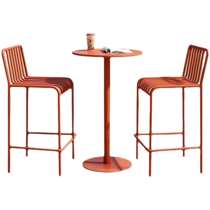 

Outdoor wrought iron table and chair combination milk tea shop open-air waterproof and sunscreen high-footed table outdoor cour