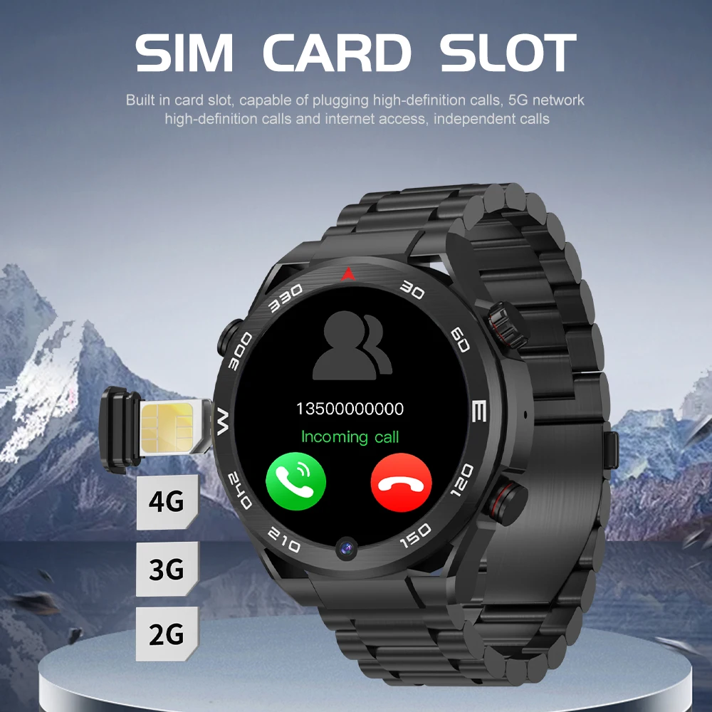 XUESEVEN KOM12 4G Network Smart Watch 1.62inch SIM Card WiFi GPS NFC Access Control Heart Rate APP Download Phone Smartwatch Men