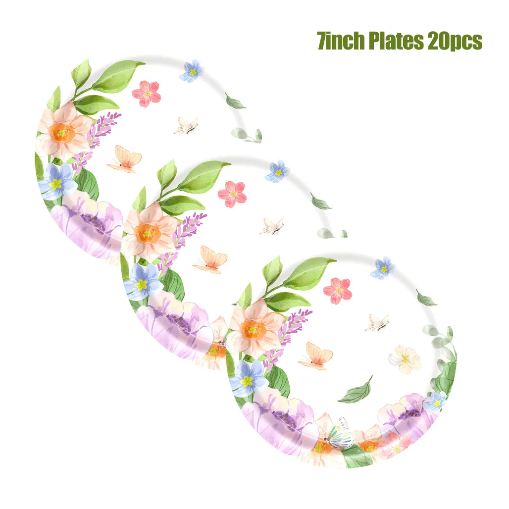 Floral Butterfly Disposable Tableware Set Paper Plates Cups Napkins For Girls Birthday Party Spring Garden Baby Shower Decor - view 6