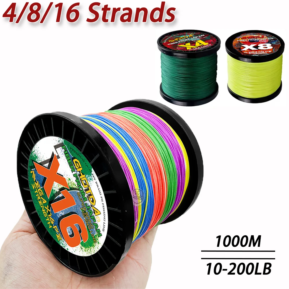 1000m 10-200LB Ultra-Strong Fishing Line X4/X8/X16 Wear-Resistant  PE Braided for Long-Distance Casting & Multi-Load Capacity