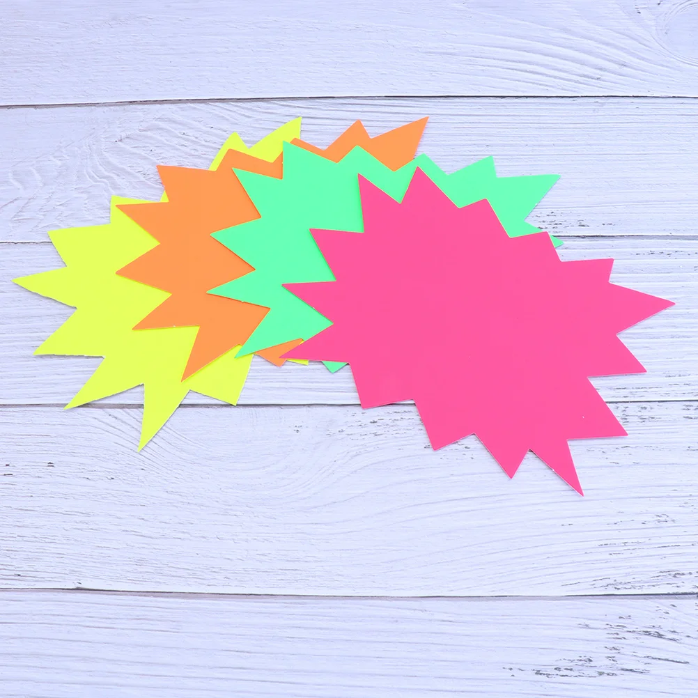 120 Uds. Etiquetas de precios de papel fluorescente en forma de explosión para productos, letrero de precio pequeño, tienda de comestibles, mesa de exhibición al por menor