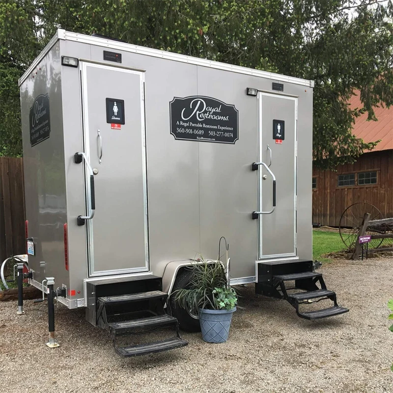 Portable Mobile Toilet Car Flush Luxury Public Restroom Trailer With Hand Wash Shower Container For Sale