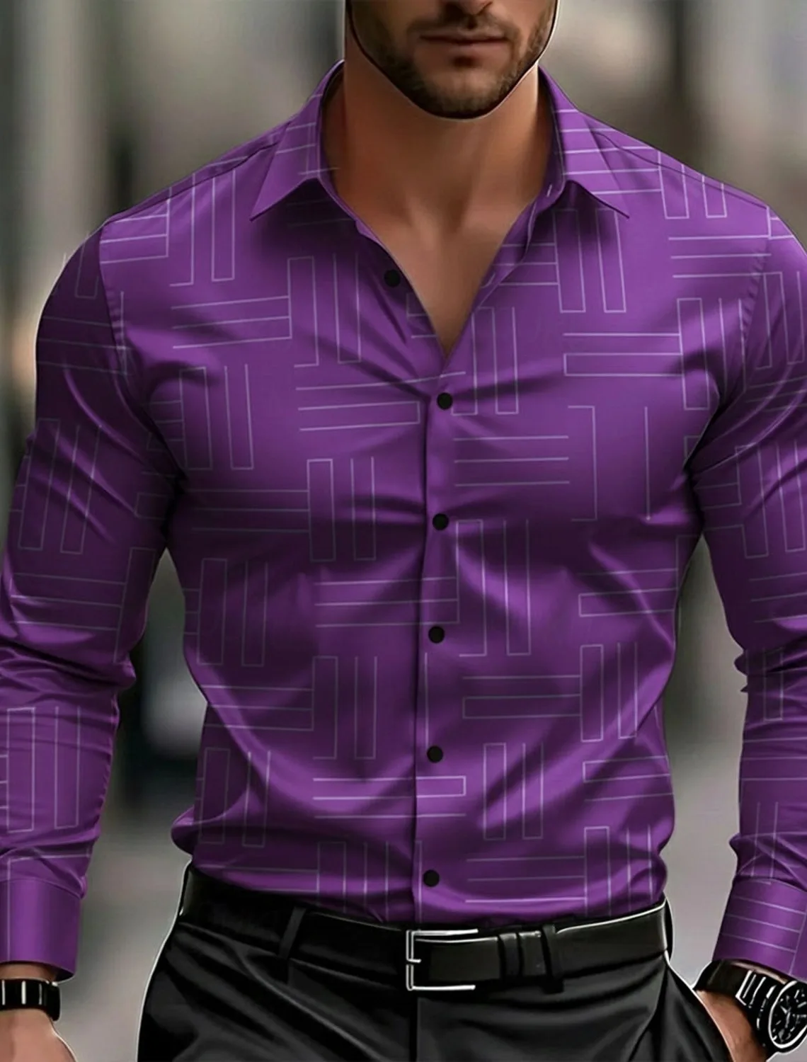 

2025 new men's plaid/houndstooth geometric pattern shirt casual fashion formal shirt men's long sleeved high-quality shirt