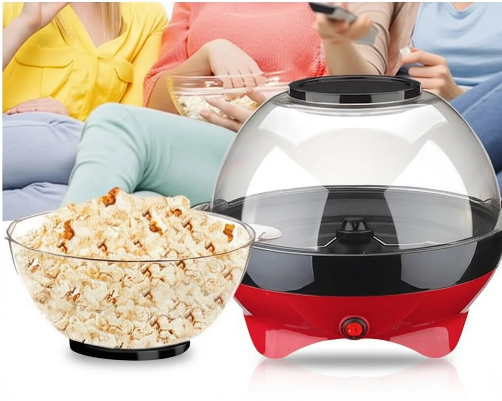Red Children's Electric Popcorn Maker Home Use round Shape with Fuel And Sugar Addition Functionality for Kids RH906
