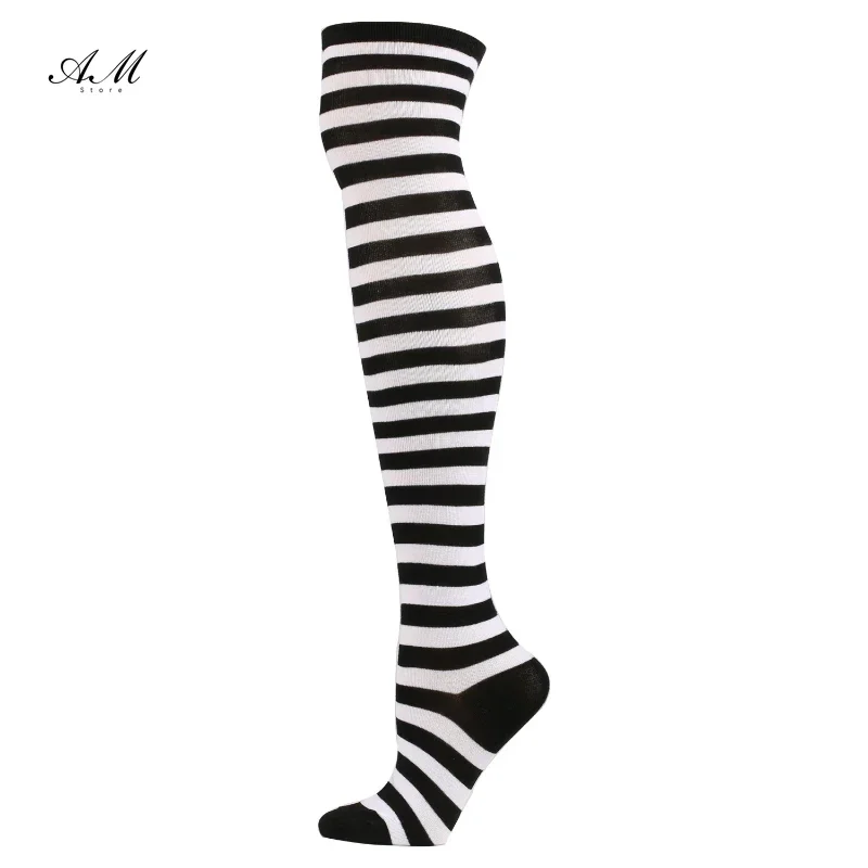 Summer Striped Thigh High Over The Knee High Socks for Women Long Stockings Cute Kawaii Cotton Knit Tall Leg Warmers Sock