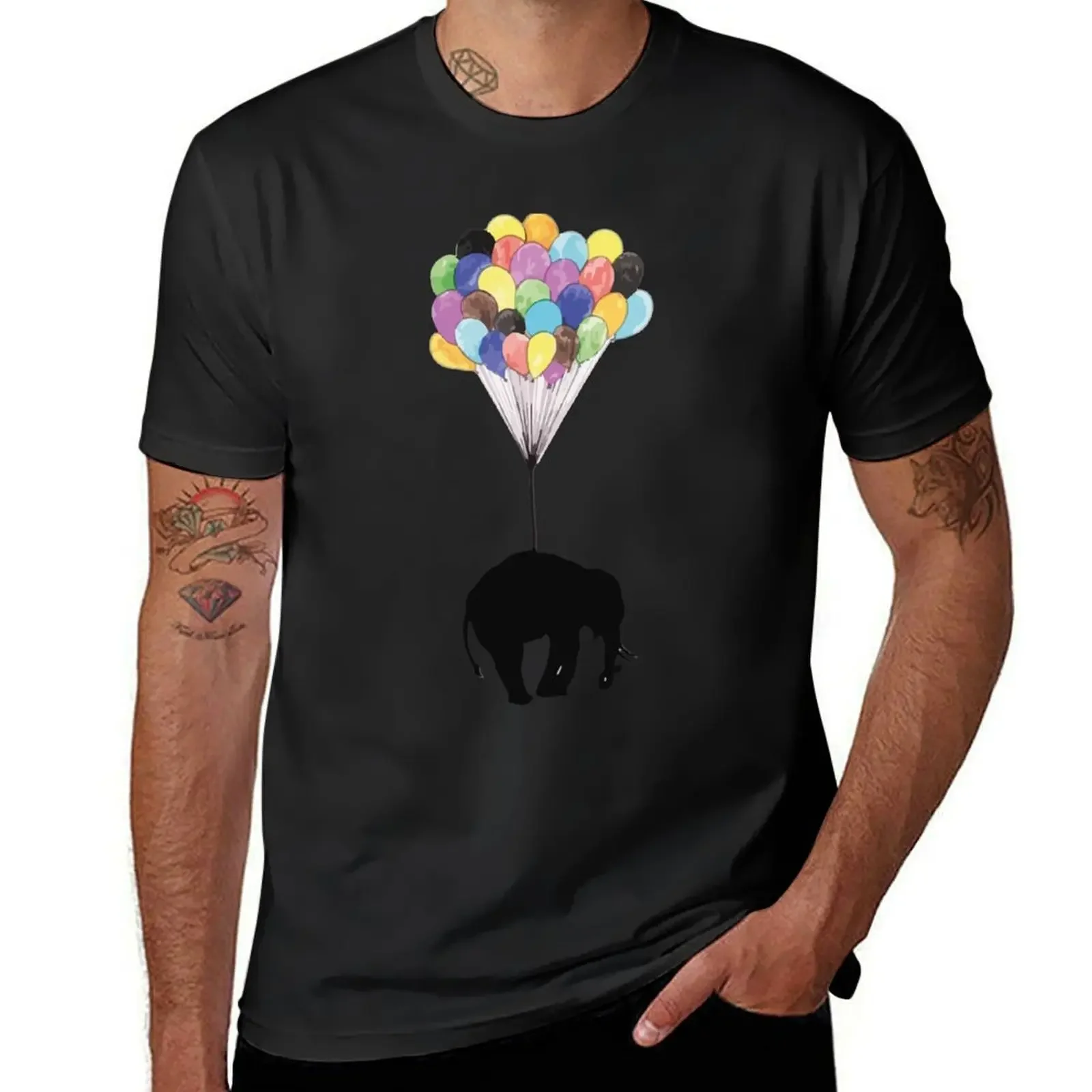 Elephant flying with balloons T-Shirt oversized cute clothes boys whites oversized t shirts for men