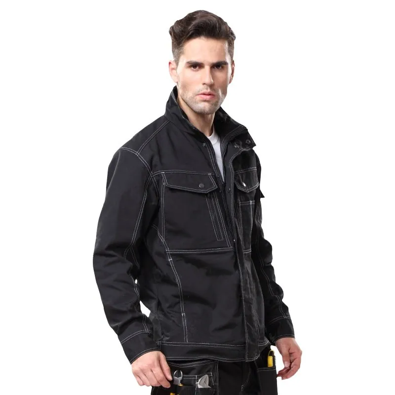 Imagem -03 - Workwear Preto Soldagem Jaqueta Carpinteiro Jaqueta Trabalhando Roupas Oficina Jaqueta Manga Longa Oficina Uniforme Masculino