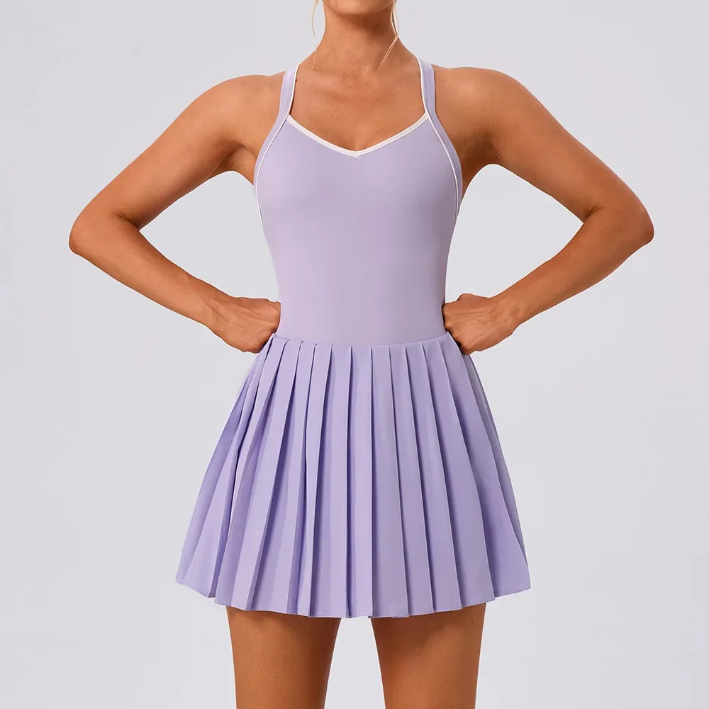

Yoga Suits for Women Sports Dress with Bra and V Neck Workout Clothing Tennis Dresses Golf Skirts Gym Fitness Tights Skorts