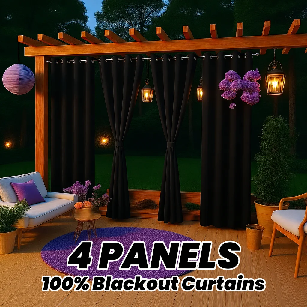 

4-панельные 100% светонепроницаемые уличные шторы, экран для конфиденциальности и разделитель комнаты для патио, беседки, солярия, террасы и рождественского декора