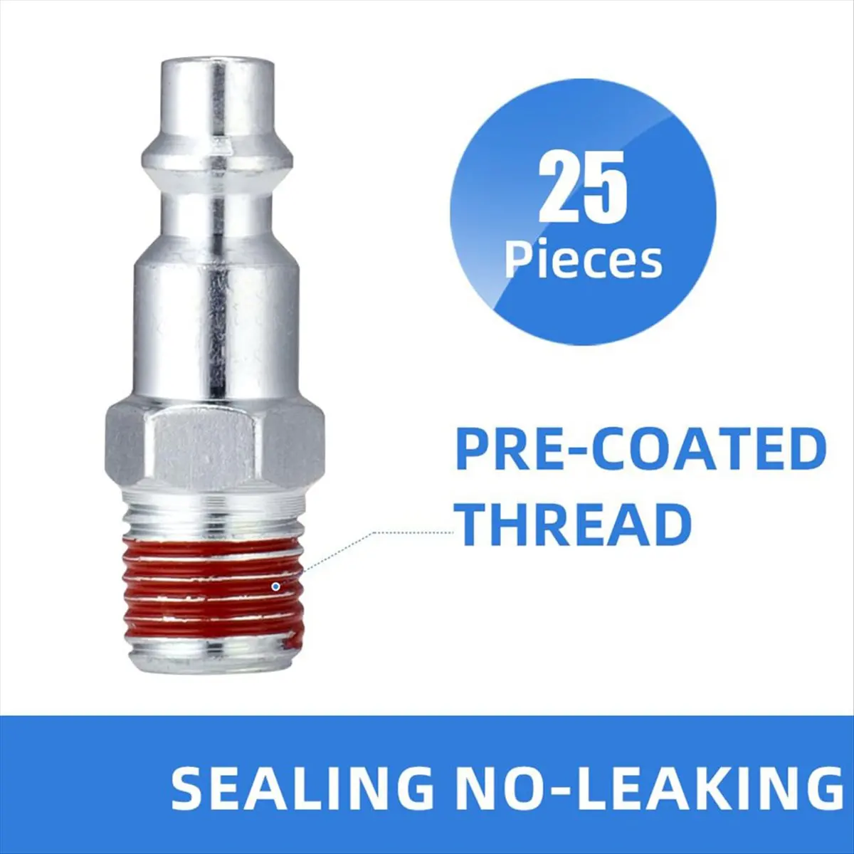 Top Sale 25 Pcs 1/4 Inch Air Hose Fittings, 1/4 Inch Body Size,M-Type Plug,1/4 Inch Male Threads Size, Pre-Coated, 300PSI
