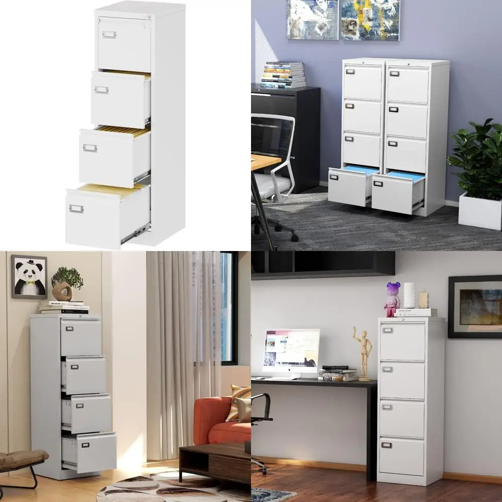 Vertical 4-Drawer Lockable Metal Filing Cabinet - 17.8 Deep White Storage for Home Office with Hanging File Capability