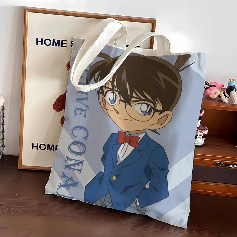 Cute Conan Anime Canvas Bag Large Capacity Student School Handbag Ins Aesthetic Casual Shopping Tote Bag For Daily Use view 3