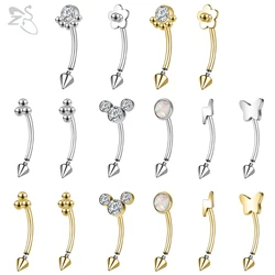 ZS 1PC 316L Stainless Steel Eyebrow Ring Gold Color Bridge Piercing  Curved Barbell Cartilage Earring Cone Labret Piercing 16G