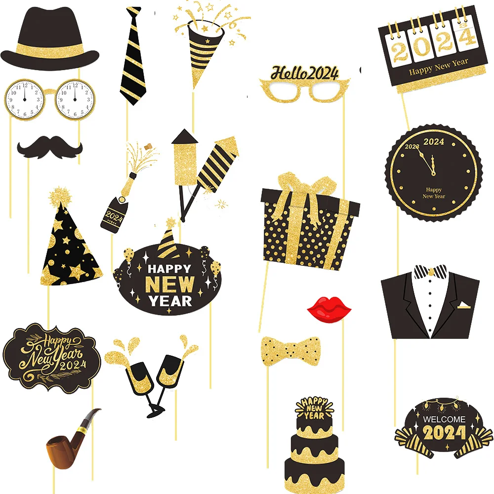 

New Years Eve Party Supplies 2024 Photo Booth Props Pack of 21