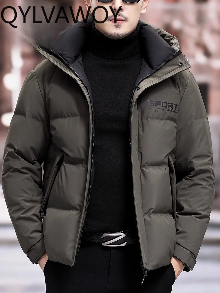 QYLVAWOY 100%Polyester 2025 Winter New Hooded Best-Selling Down Jacket Mens Casual Short-Sleeve Authentic Brand Outerwear LJ2208
