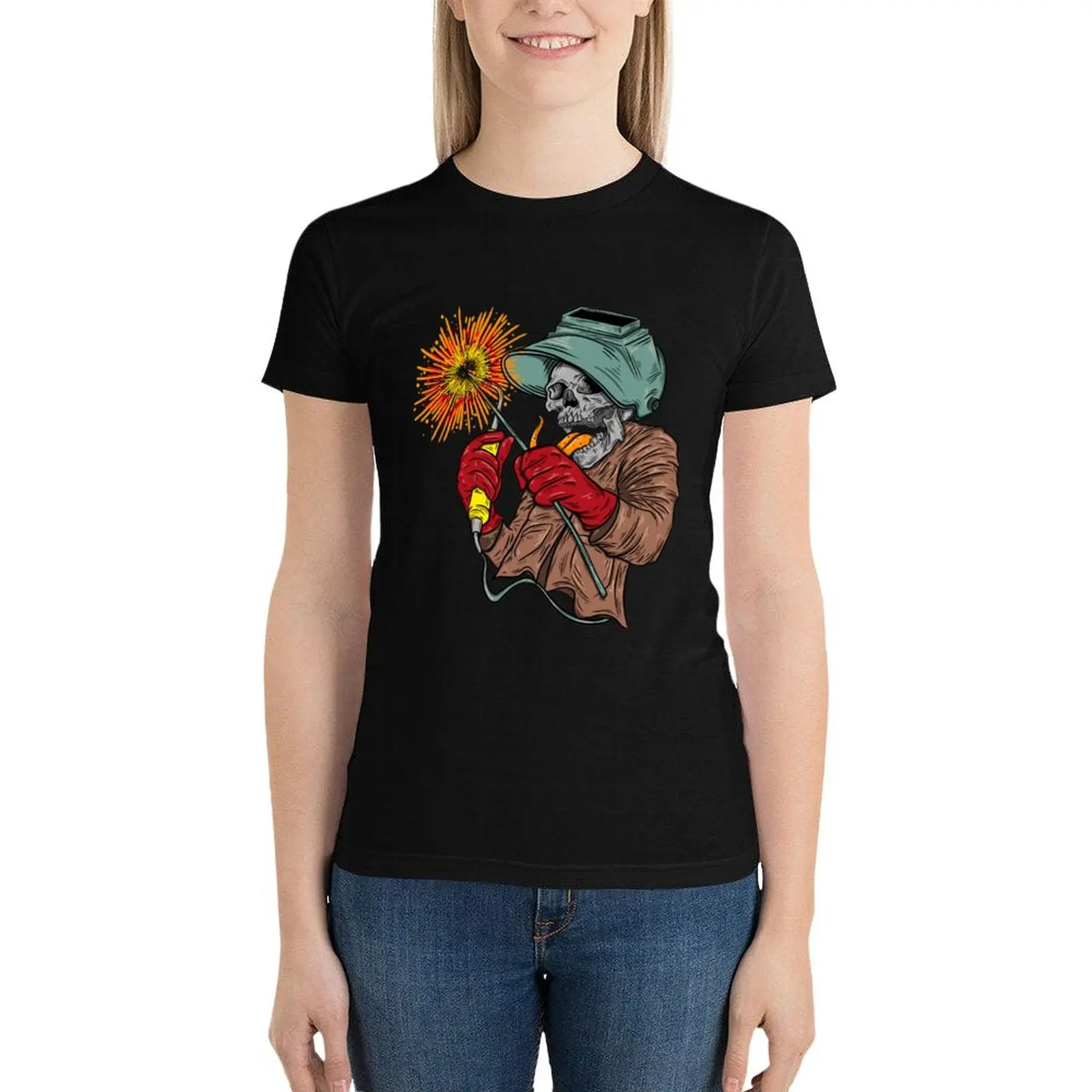 

Welder Skull T-Shirt tees Aesthetic clothing plus size tops Female clothing Woman clothes