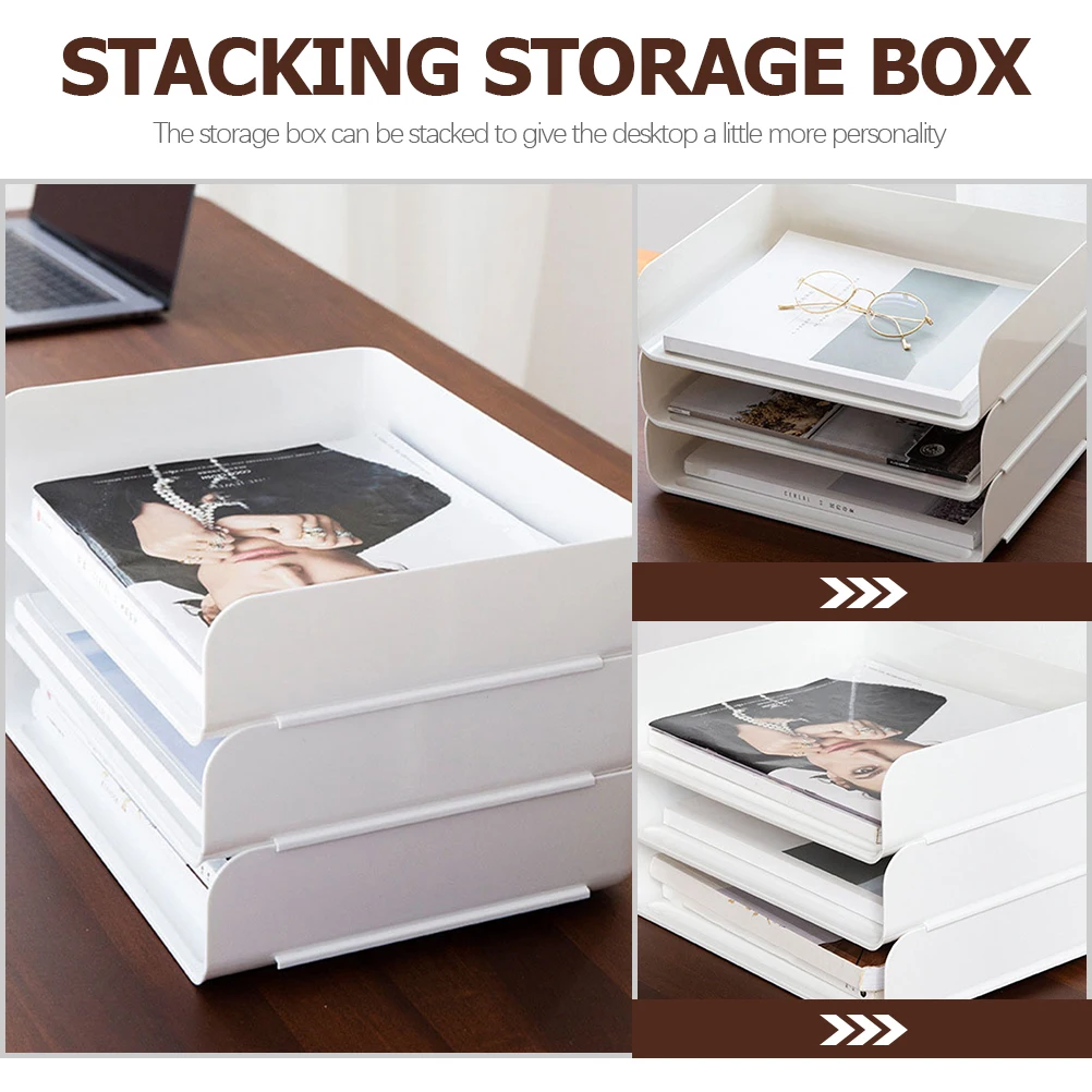 

Plastic Desktop File Cabinet Stackable Document Box Compartments Organizer White Stackable Paper Trays Desk Accessories Document