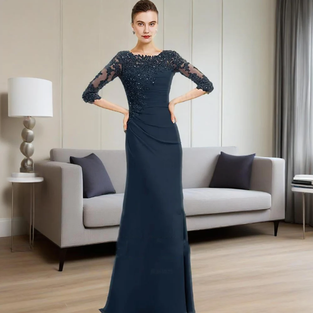 

Mermaid Applique Mother of the Bride Dresses 2025 Beading Wedding Guest Gowns Half Sleeves Chiffon Dress Women For Wedding Party