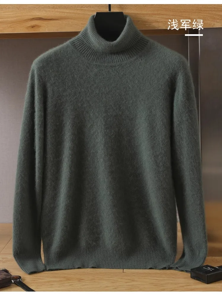 Herren-Pullover aus 100 % reinem Nerz-Samt-Kaschmir mit hohem Revers, gestrickt, für den Winter, neue Oberteile, langärmelige High-End-Pullover – Detail 15