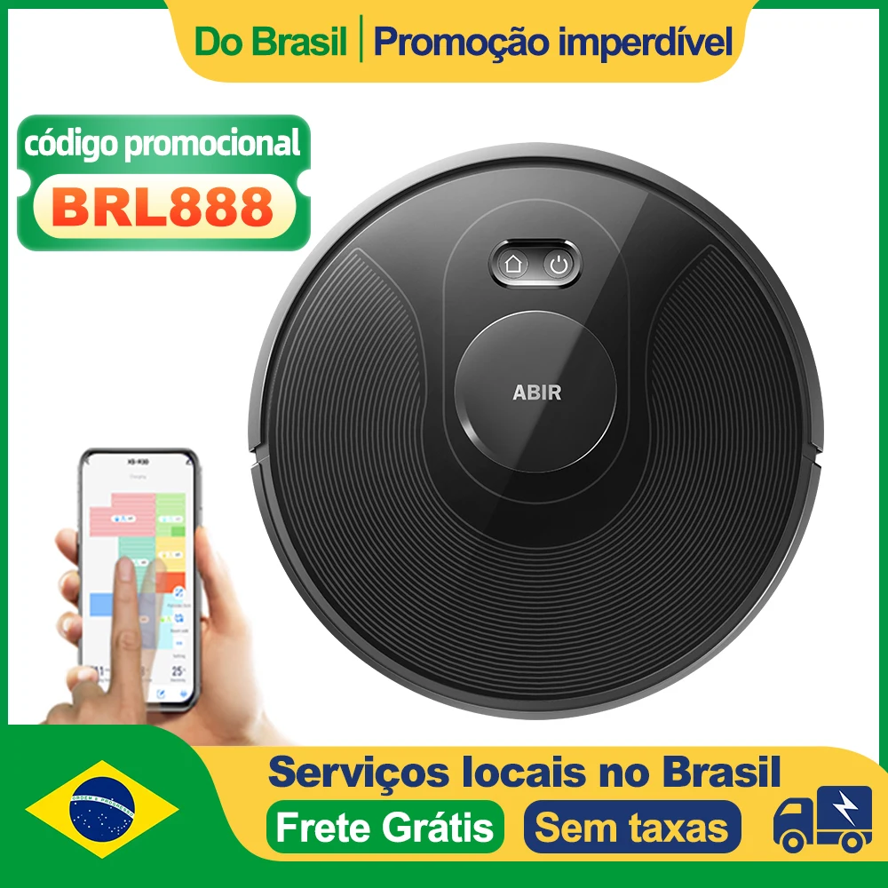 (Código promocional: BRL888)Robô aspirador de pó ABIR X8, navegação a laser lidar, 6500pa sucção, multi-assoalho mapa, Esterilização UV, y forma molhado esfregar, app zonas não-go, Exclusivo Sensor TOF